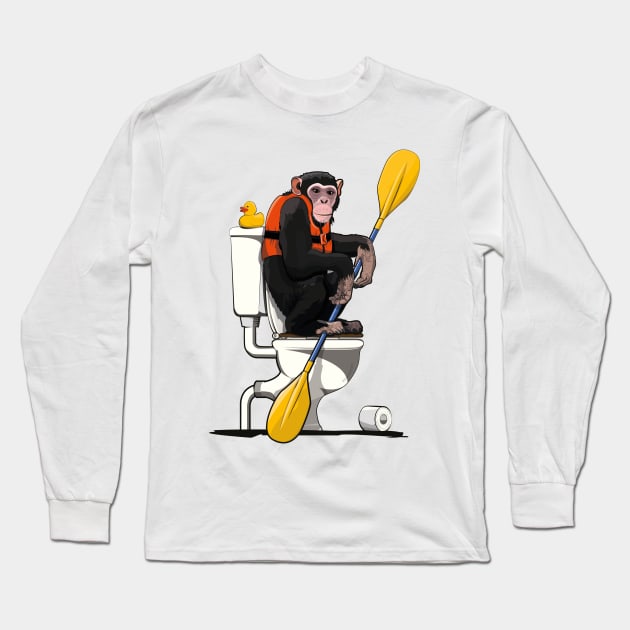 Chimp on the Toilet Long Sleeve T-Shirt by InTheWashroom